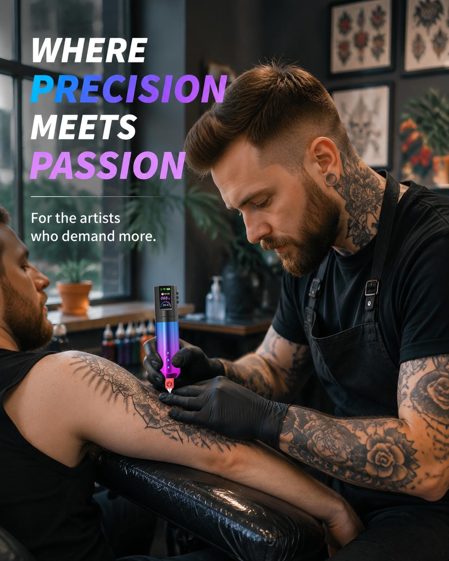 POSEIDON Wireless Tattoo Gun Kit, 2300mAh, LED Display for Beginners