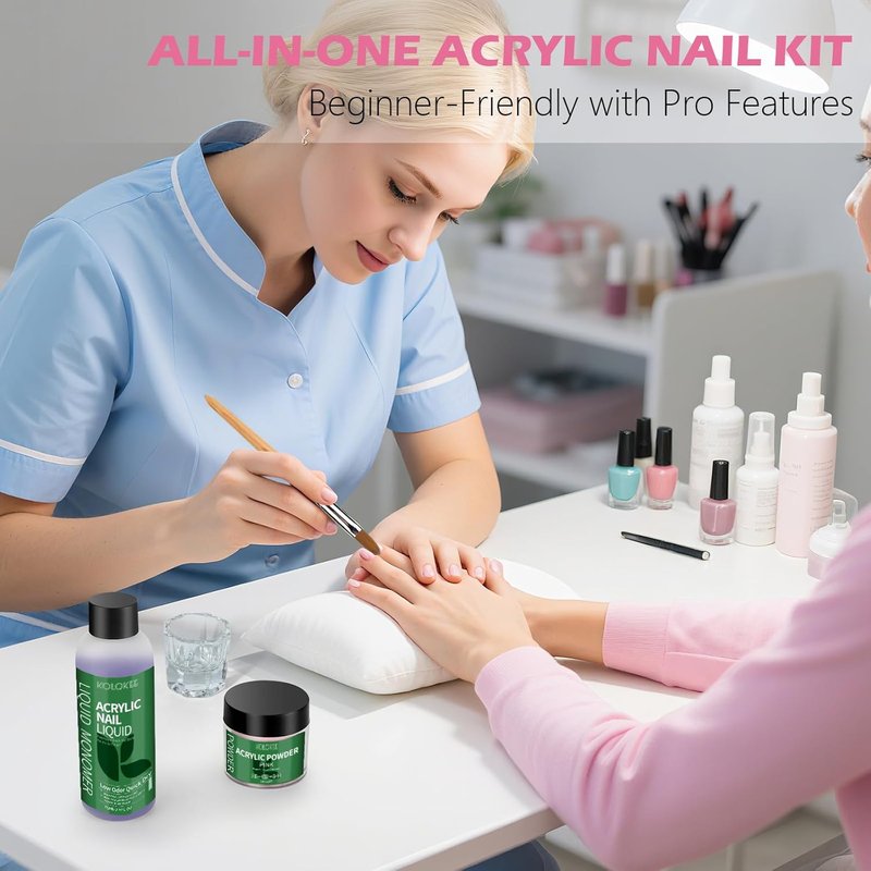 Acrylic Nail Kit - Salon Quality Pink Acrylic Powder & Liquid Set | Kolinsky Nail Brush for DIY Home Manicure