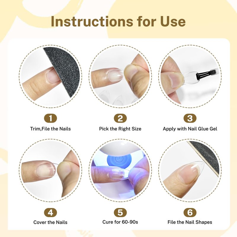 JODSONE Short Orbicular Half Matte Pre shaped Soft Gel Tips Fake Nails False Acrylic Clear Full Cover Press on Extension Gel Kit Manicure DIY at Home 240PCS 10Sizes