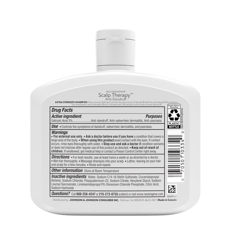 Neutrogena Scalp Therapy Anti-Dandruff Extra Strength Medicated Shampoo with 3% Salicylic Acid, Helps Prevent, Fight, & Control the Recurrence of Dandruff, Fragrance Free, 12 fl. oz