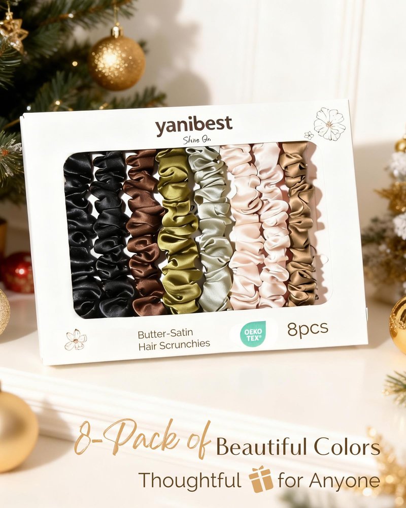 Yanibest 8 Pcs Satin Hair Ties - Hair Scrunchies for Women & Girls, Thin Silk Hair Ties No Damage, Ponytail Holders Gentle on Hair