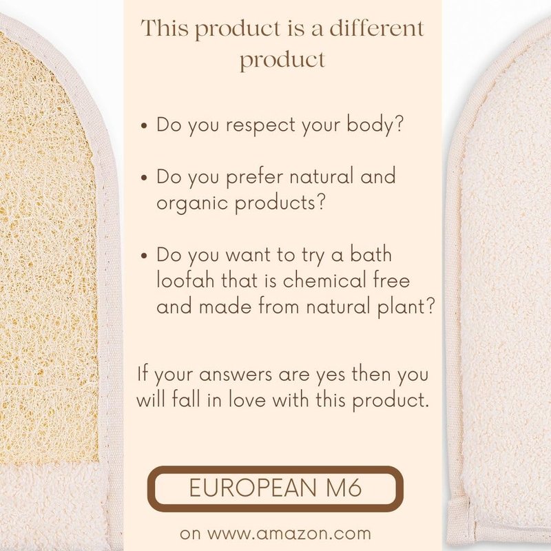 European M6 Loofah Exfoliating Body Scrubber Mitt – Dual-Sided Natural Egyptian Luffa Glove for Shower & Bath | Large Size Organic Loofah Sponge for Deep Body Cleansing | for Women & Men (3 Count)
