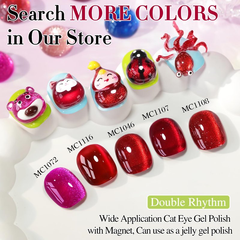 Double Rhythm 0.5 OZ Cat Eye Gel Polish with Magnet 15ML Holographic Glitter Shimmer Translucent Jelly Color Magnetic Nail Polish Salon DIY at Home (Blood Red-MC1046)