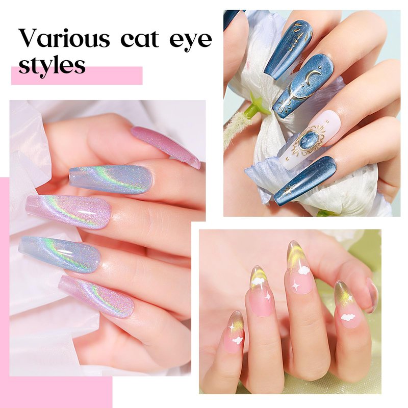 MIZHSE 5 in 1 Nail Magnet Tool, Multifunctional Cat Eye Magnet, Pink Magnet Stick for Magnetic Cat Eye Effect, Nail Art Pen for Nail Design Salon Home DIY