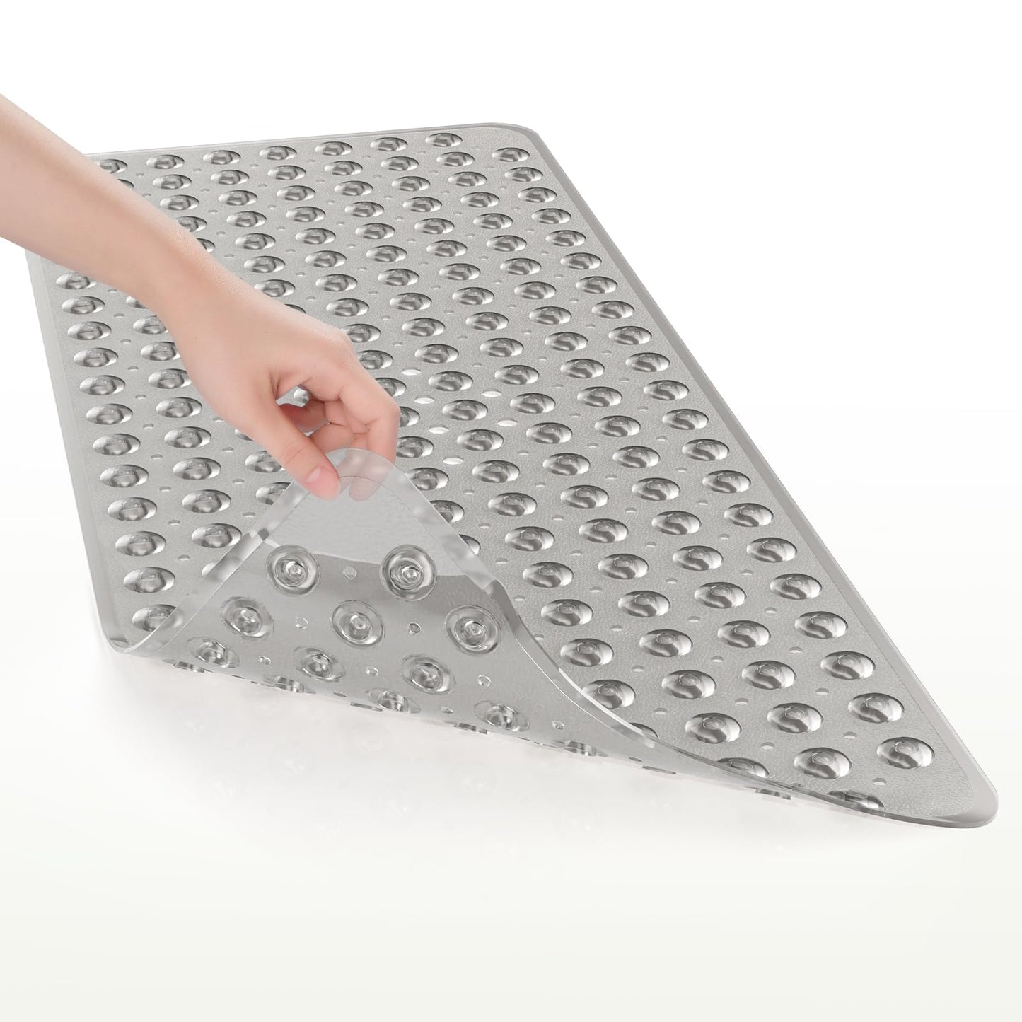 AmazerBath Shower Mat Non Slip 40 x 16 Inches, Shower Stall Mats with Suction Cups and Drain Holes, Non Slip Bath Mat for Tub for Elderly & Kids, Clear Gray
