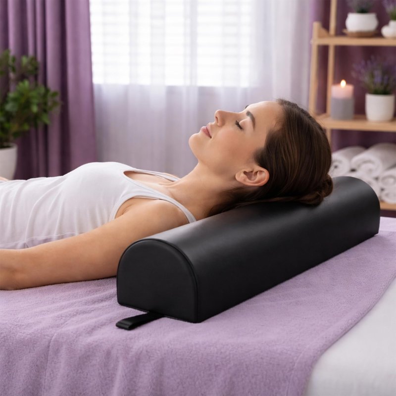 Celmuron 3/4 Round Massage Bolster Pillow 22 x 7 x 7 Inch, Professional Massage Table Bolster Cushion, Support Pillow for Spa, Physical Therapy, Chiropractic, Knee & Leg Support, Black