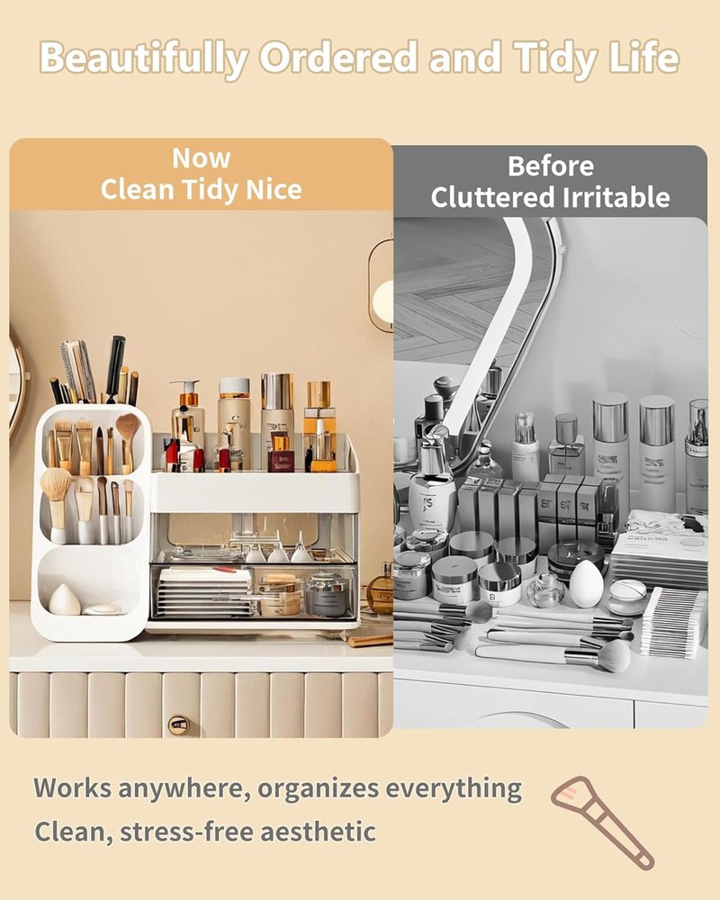 Anylady Large Capacity Makeup Organizer - Stylish Countertop Storage with Brush Holder | Perfect for Vanity & Gifts