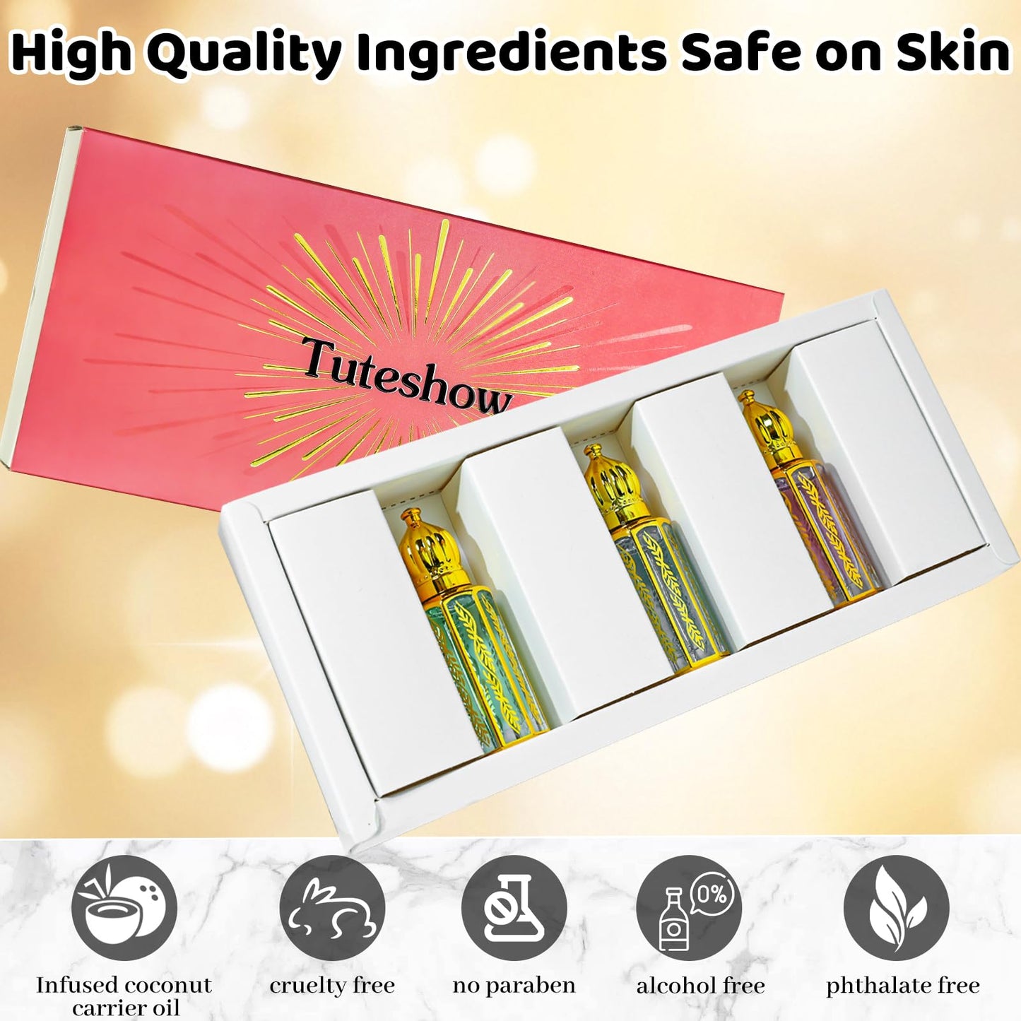 Tuteshow Arabic Perfume for Women, Floral & Fruity Arab Perfume Oil Roll On, Long Lasting Charming Fragrance, 0.4 fl. oz