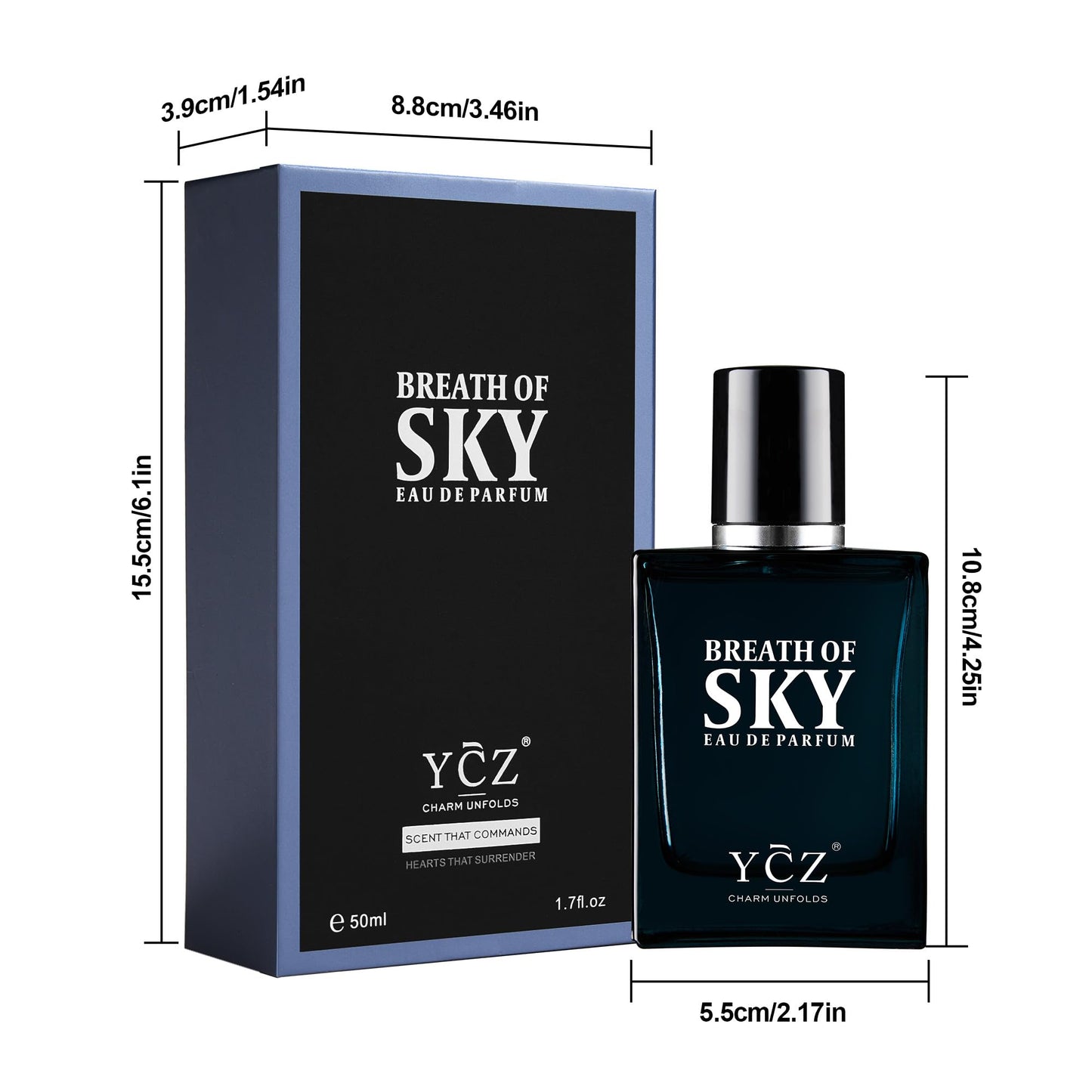 Ycz SKY Cologne for Men, 1.7oz Long-Lasting Eau de Parfum -Aromatic Woody Scent with Orange Blossom & Rose, Amber & Cedarwood Base, Fresh Masculine for Daily Wear, Date Night & Special Occasions