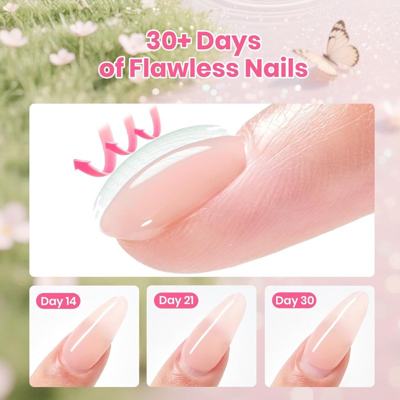 Beetles Builder Gel Nail Kit - Glow Meadow 6-Color Pink Nude Glitter Gel for Nail Strengthening & Extensions | Beginner-Friendly DIY