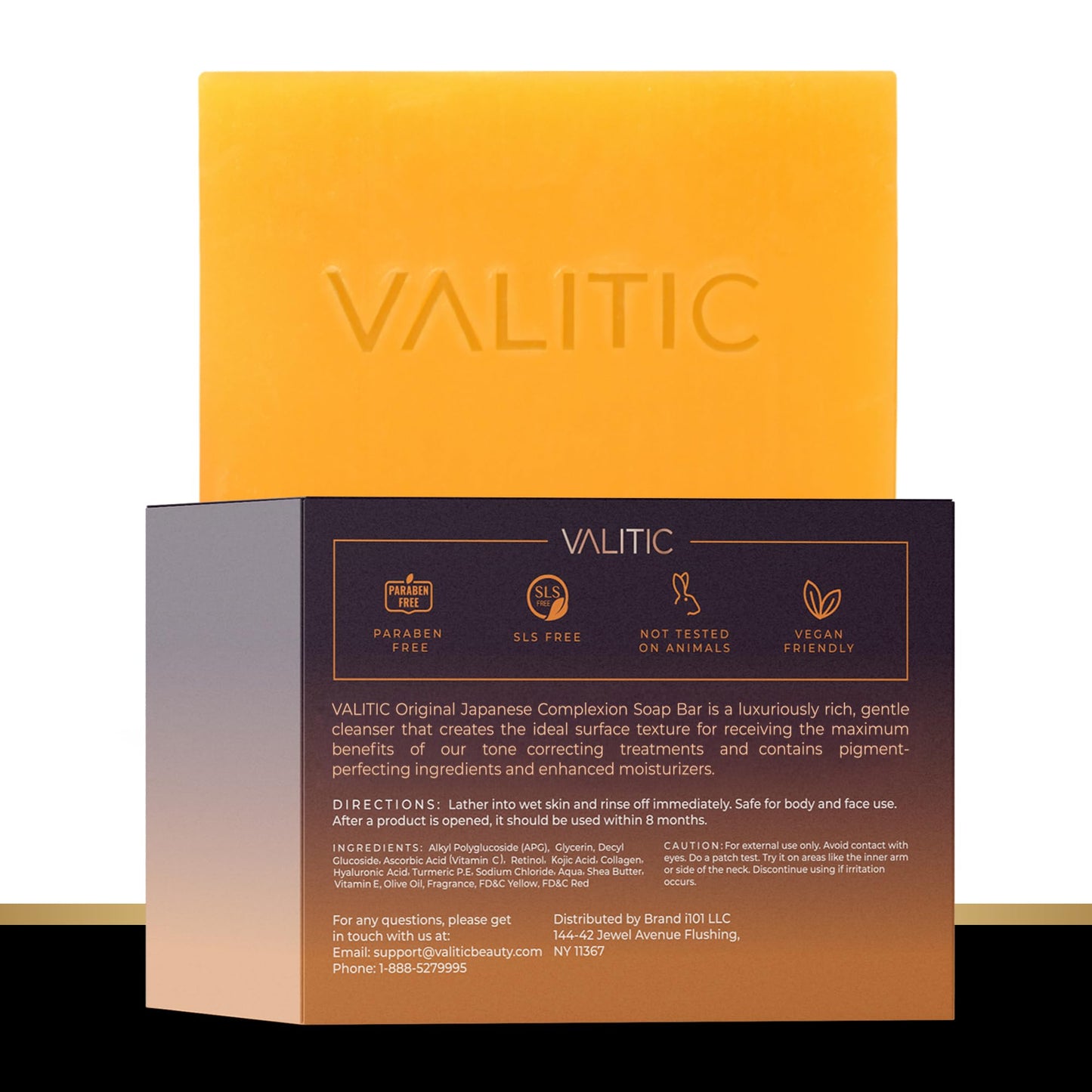 VALITIC 2 Pack Kojic Acid Dark Spot Corrector Soap Bars with Vitamin C, Retinol, Collagen, Turmeric - Original Japanese Complex - Hyaluronic Acid Bundle with 2 Black Exfoliating Gloves for Body Scrub