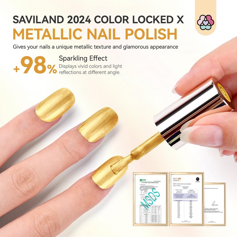 SAVILAND Metallic Gold Nail Polish: Quick Dry Mirror Golden Nail Polish Regular Chrome Fingernail Polish Easy To Use & Remove No Curing Needed Bulk Nail Lacquer for Toes Nail Art DIY Home 0.34 oz