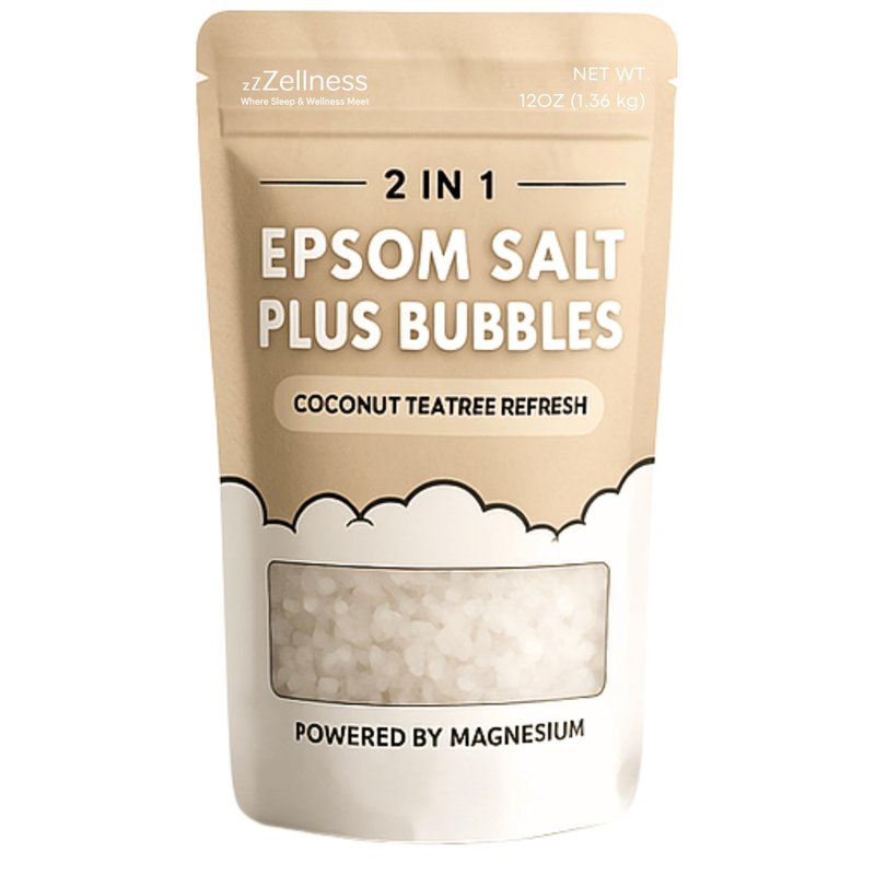 ZZZELLNESS Epsom Salt Plus Bubbles – Coconut & Teatree Scented Foaming Bath Soak – Magnesium Sulfate for Muscle Recovery, Stress Relief & Relaxation – Great for Aromatherapy – 12 oz