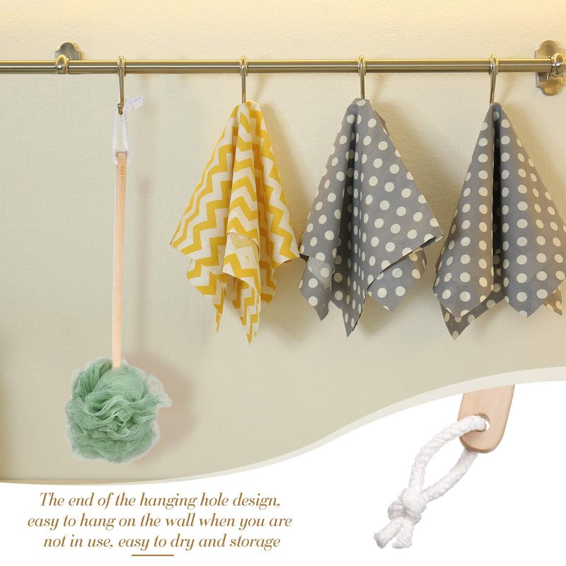 4 Pieces Loofah Back Scrubber Bath Sponge with Wooden Handle Long Handle Sponge Mesh on a Stick for Shower Exfoliating Bath Body Brush Luffa Back Brush for Women Men