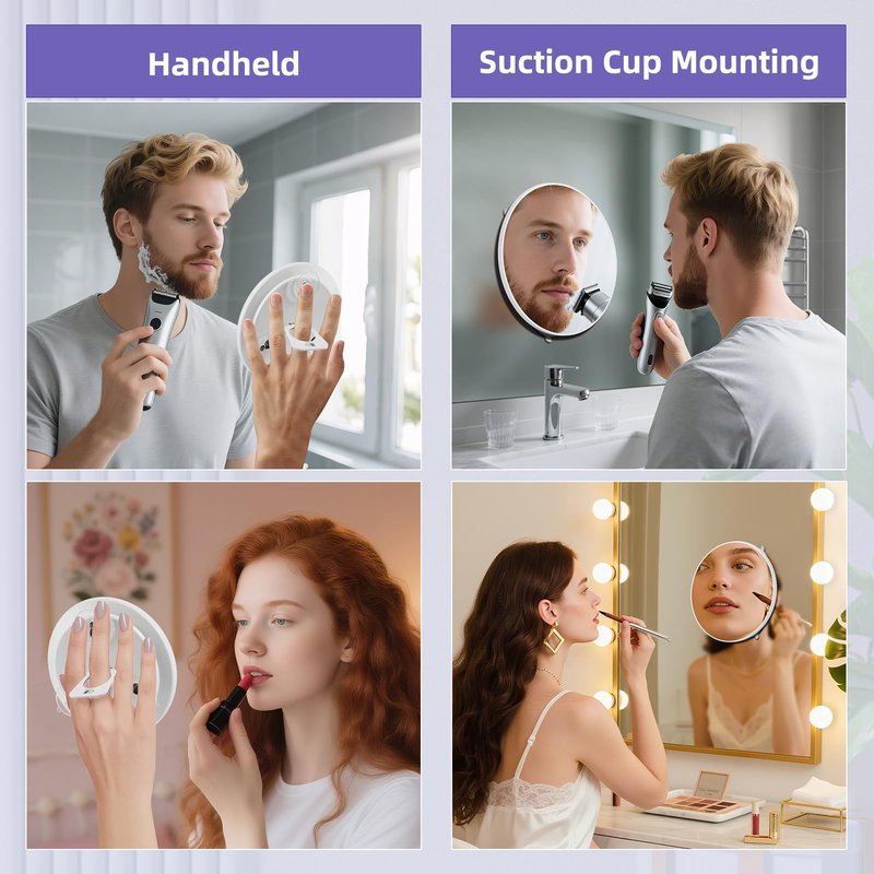 JJhxr 40X Magnifying Makeup Mirror, 5inch Handheld Travel Magnifying Mirror, Powerful 40x Magnification with 3 Suction Cups Easy Mounting, Makeup Magnification 40X for Men/Women Detail Work Essential