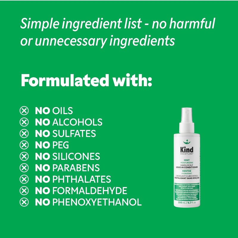 Mint Leave-In Conditioner Spray - Ultra Lightweight & Non-Greasy Formula - Moisturizes & Detangles Hair - 100% Natural - 6.7 fl. oz
