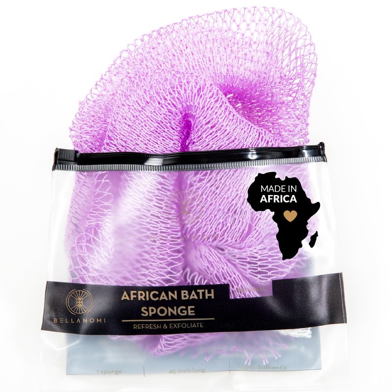 BELLANOMI African Exfoliating Net Sponge, Authentic, Ethically sourced from Nigeria, 45 inches Long, Back Scrubber for Daily use (Lilac)