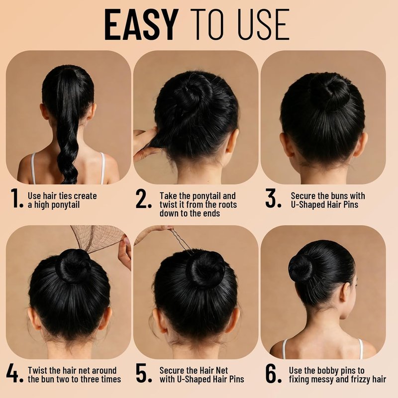 YGDZ Hair Bun Accessories for Kids, Ballet Dance Stuff with Black Invisible Hair Nets for Buns, Bobby Pins, Hair Pins, Elastic Hair Ties, Dance Competition Must Haves for Ballet Girls, Women, Black