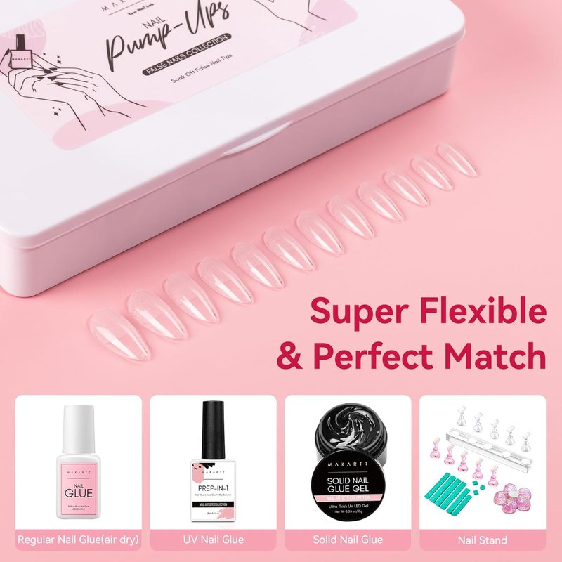 Almond Nail Tips - 500pcs Medium Pre-Buffed Full Cover Clear Press-On Nails | 10 Sizes for DIY Nail Art