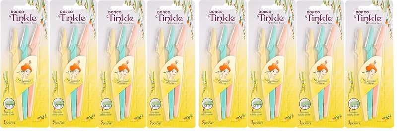 Dorco Tinkle Eyebrow & Facial Razor Set - 12 Safety Cover Hair Trimmers | Perfect for Dermaplaning & Skincare Parties (Pack of 8)