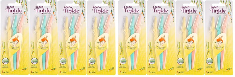 Dorco Tinkle Eyebrow & Facial Razor Safety Cover, Hair Trimmer Shaper Shaver and Tough Up Tool, 12 Razors | Dermaplaning Razor Tools | Skincare Party Favors (Pack of 8)