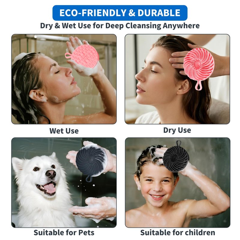Merleu 2 Pcs Larger Silicone Body Scrubber&Scalp Massager Hair Growth,Dual Sided Dual-Use,Exfoliating Body Scrubber,Wet&Dry Brush for Hair Massager Scalp,Silicone Shower Scrubber (Black and Pink)