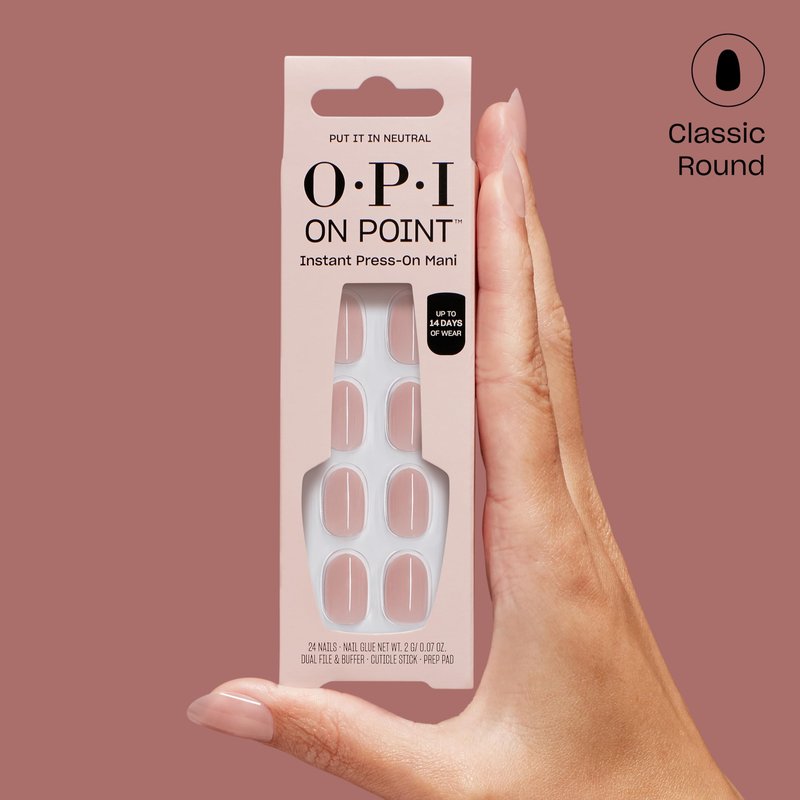 OPI On Point Put it in Neutral | Short Round Soft Nude Beige Pink Press On Nails | 24 Count with Nail Glue | Long Lasting, Reusable, Non-damaging | Fall 2025 Shades