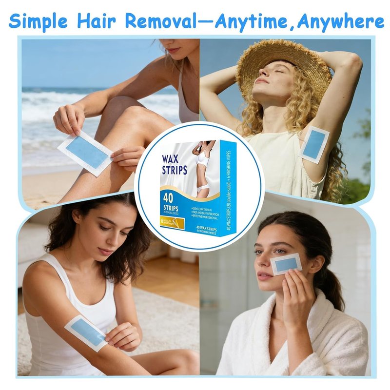 Face Wax Strips for Hair Removal, 40 Facial Waxing Strips for Women with Sensitive Skin, Gentle & Fast At-Home Wax Strips for Face & Body, Upper Lip, Arm, Leg, Bikini Line (Blue)