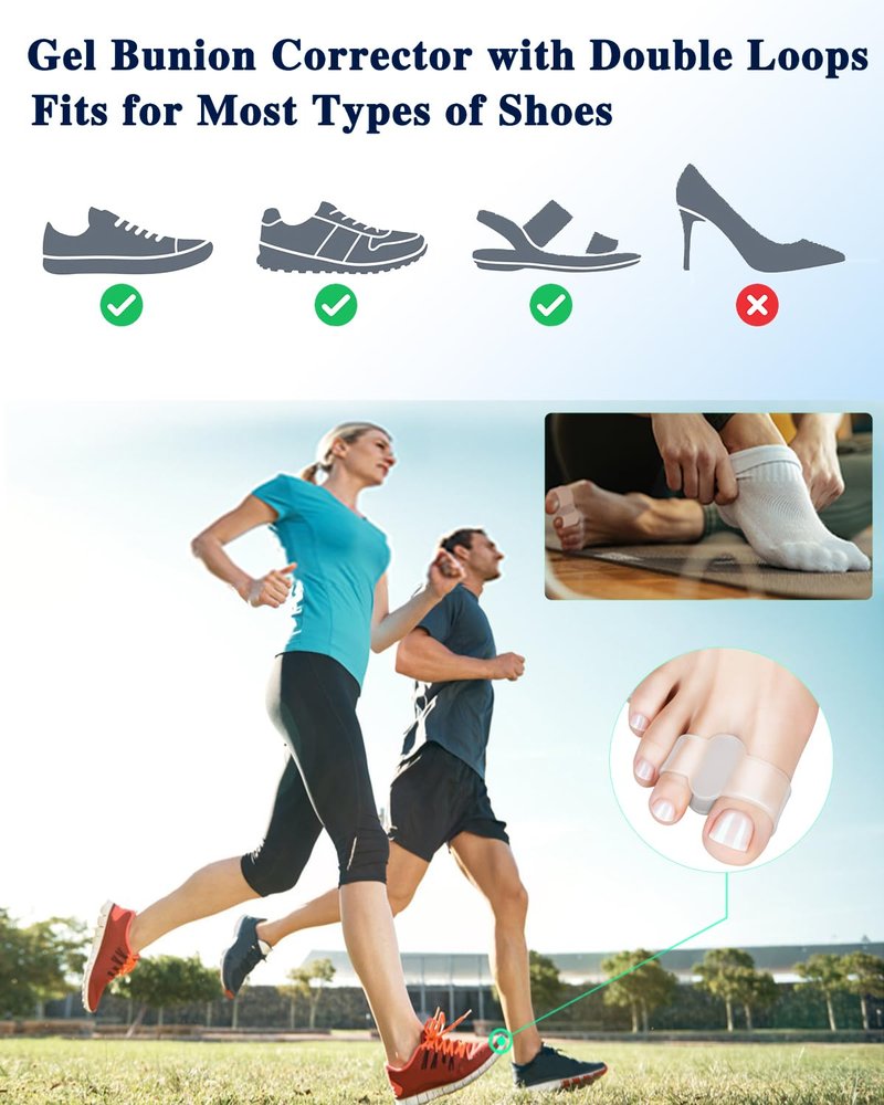 PGRODE 8PC Bunion Toe Separators Gel Bunion Corrector Soft Big Toe Spacers for Feet Women Men Toe Correct, Elasticity Hammer Toe Straightener with 2 Loops (4 Nylon+4Gel)