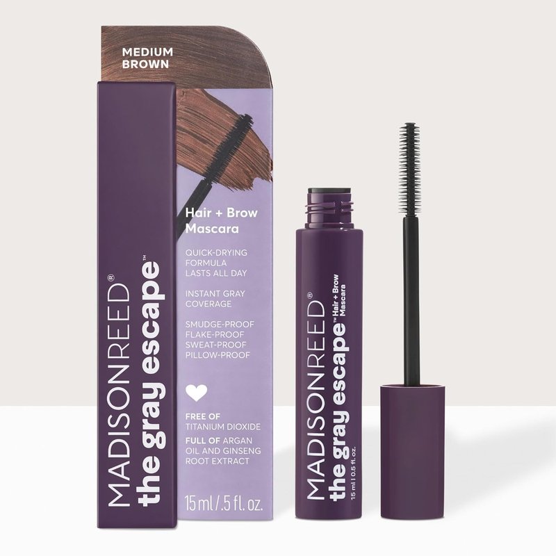 Madison Reed Gray Escape Hair & Brow Mascara - Quick-Dry, All-Day Coverage | Medium Brown - 15mL