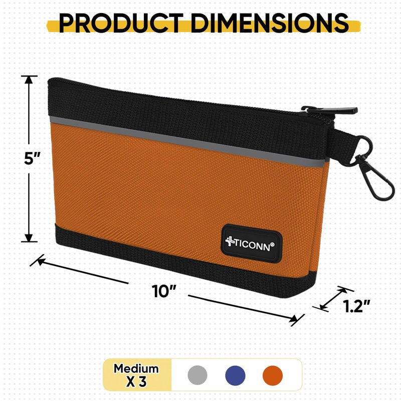 TICONN Tool Pouches with Zipper, 1680D Oxford Small Tool Bags, Waterproof Utility Bag Zipper Pouch for Tool Organizers and Storage (3 Pack Medium)