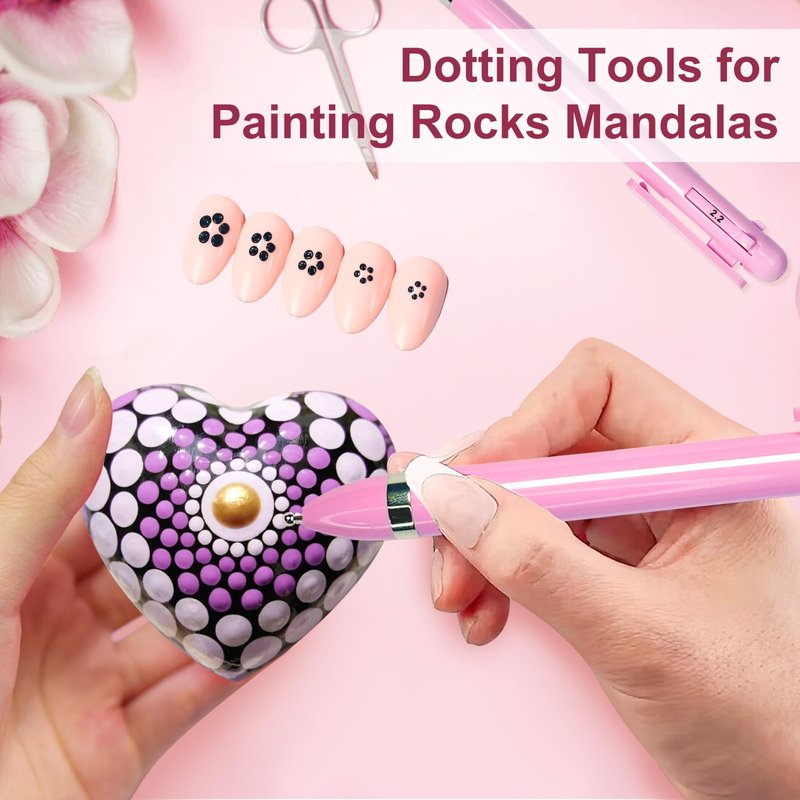 HJ Nail Dotting Pen Ballpoint Design Nail Art Kit with Tip Dot Paint, Pink