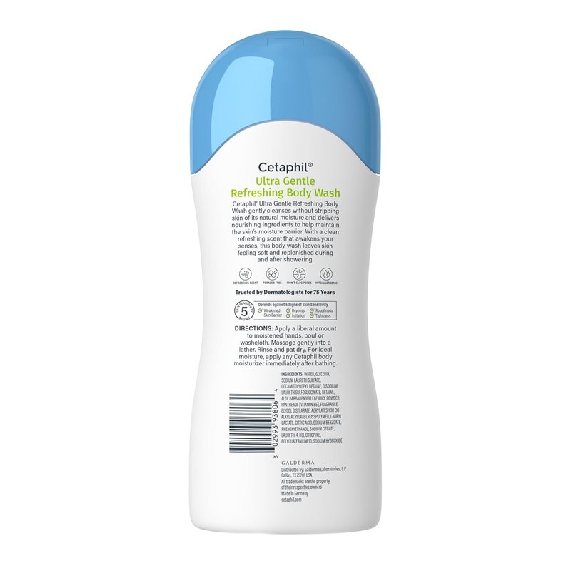 Cetaphil Ultra Gentle Body Wash - Refreshing Scent with Aloe Vera & Vitamin B5 | 16.9 Fl Oz for Sensitive Skin