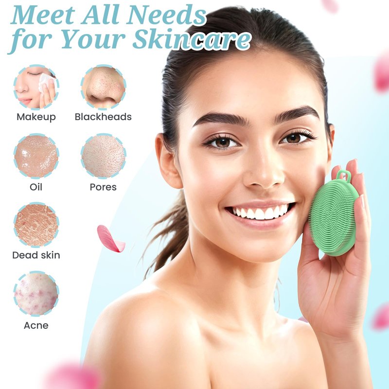 GEENOA Silicone Back Body Face Scrubbers Set 4PCS, 15.35’’ Back Scrubber Soft Body Scrubber for Dual-Side Usage, Easy-to-Hold Soft Bath Glove & Face Scrubber for Good Foaming Deep Cleaning(Green)
