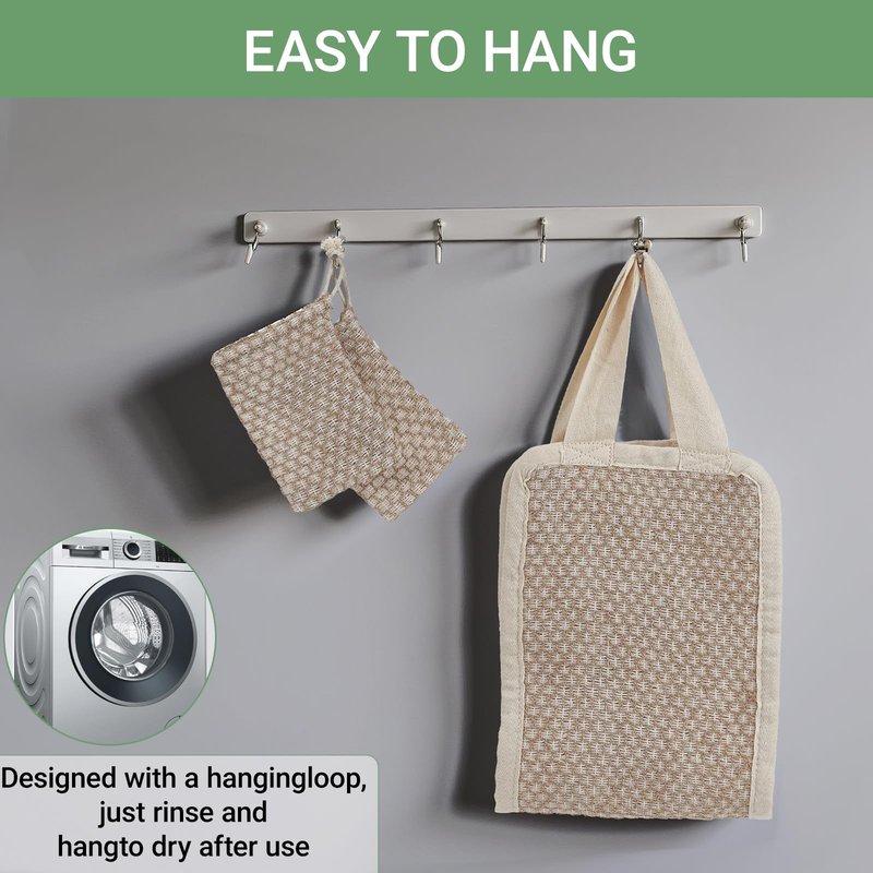 Back Scrubber for Shower with Handles | Natural Jute Body Exfoliator, Long Rectangular Bath Loofah for Deep Cleansing, Reusable Loofah for Women and Men (Exfoliating Back Scrubber)