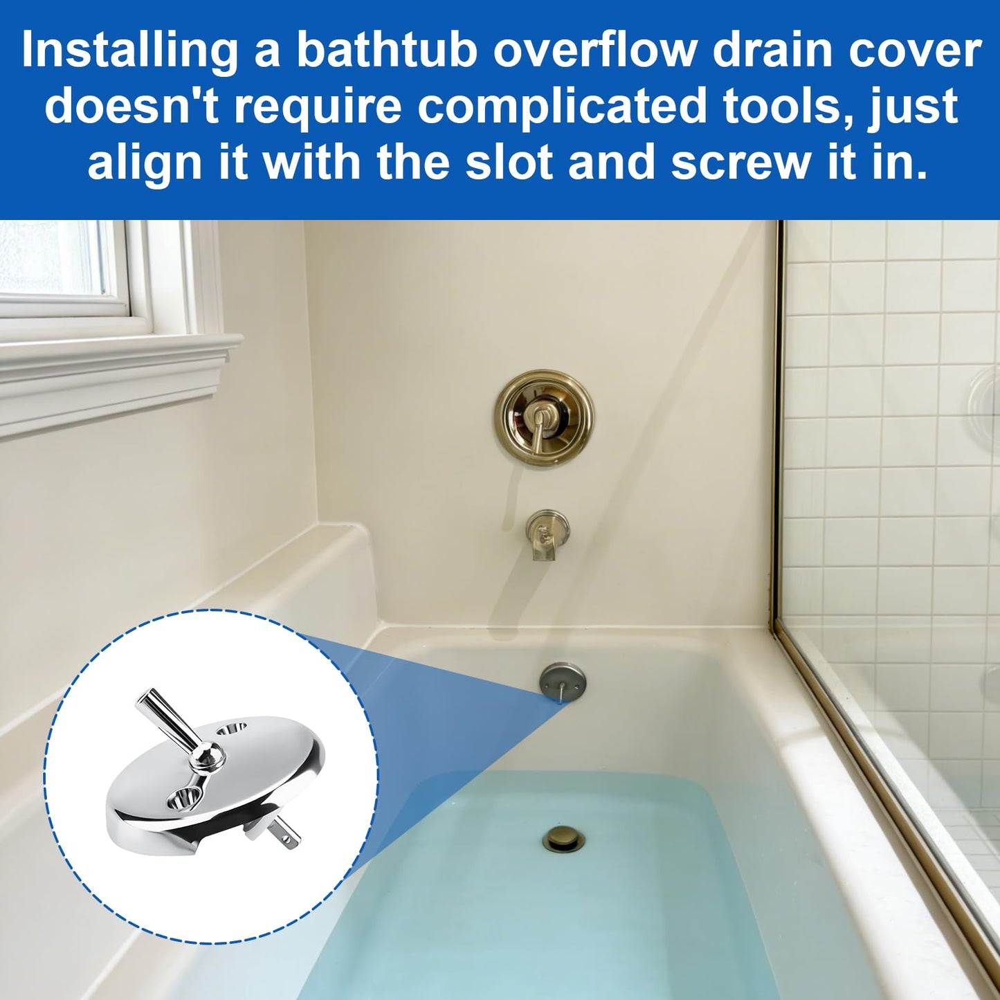 Trip Lever Bathtub Overflow Plate for DANCO 80991 Replacement Bath Tub Overflow Drain Cover with Screw,2-Hole Bath Tub Overflow Plate with Trip Lever, Chrome
