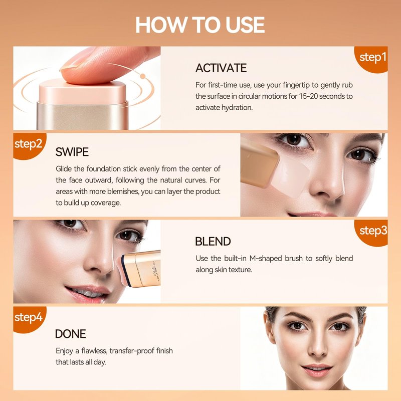 QIANWHITE Korean Foundation Stick Foundation for Mature Skin Tint, Buildable Light to Full Coverage Foundation Makeup Concealer, Dual-Ended with Brush for All Skin - Natural Dewy Finish (IVORY)