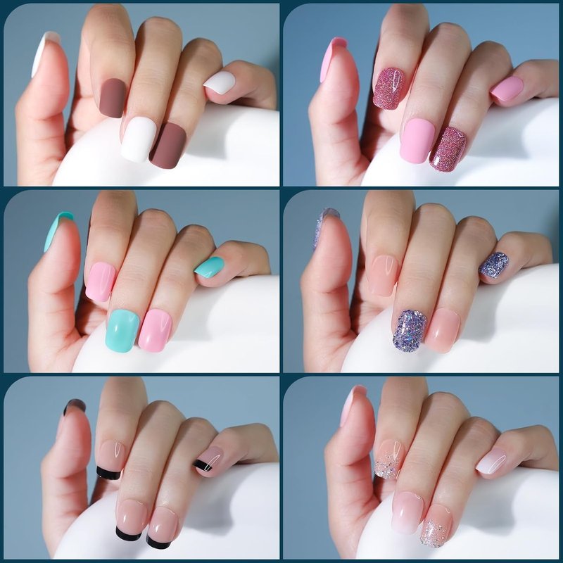 FANDAMEI Press on Nails, 24 Colors 576PCS Press on Nails Short Square Matte Glossy. Glitter Nails Short Round. Natural Fit Lightweight Fake Nails Natural for Nail Art