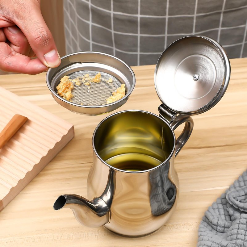 Hemoton Stainless Steel Oil Strainer Pot,Bacon Grease Container with Strainer,Oil Pot Dispenser,Grease Storage Can, Storage Container for Kitchen Cooking Frying Fat Keeper