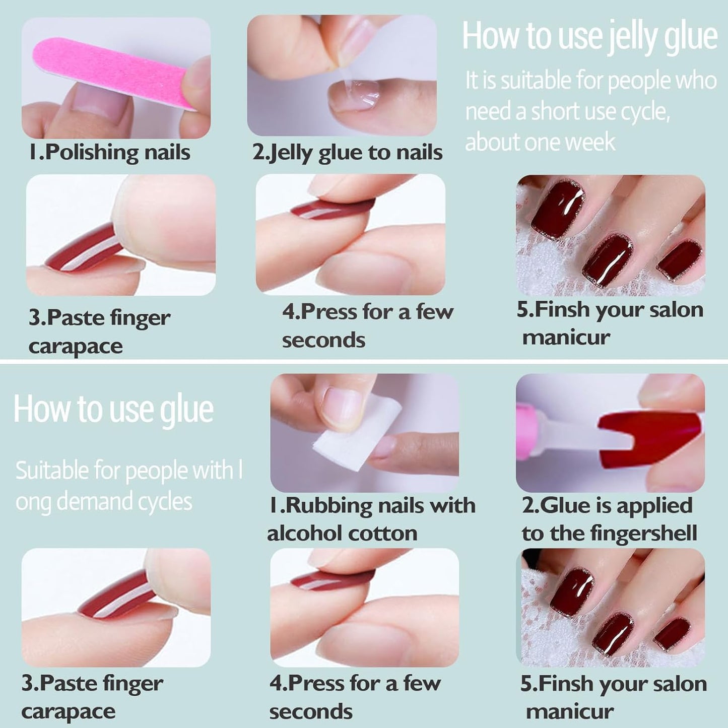 Skiennix Ombre Press On Nails - Short Reusable Soft Gel Nail Tips Kit | 32 Pcs in 16 Sizes