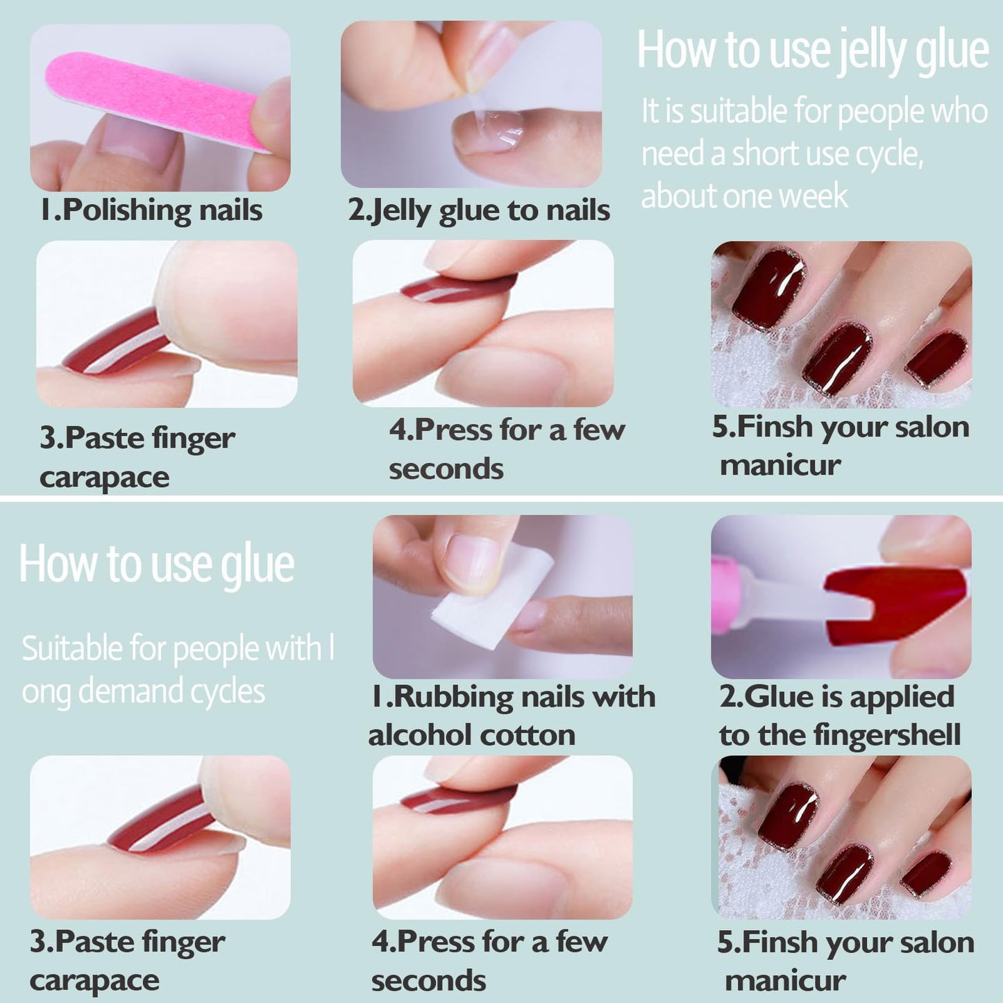 WAFOLOZE Gel Press On Nails - White Ombre Square Short Fake Nails With Glue, 16 Sizes, 32Pcs Reusable Soft Gel False Tips Kit