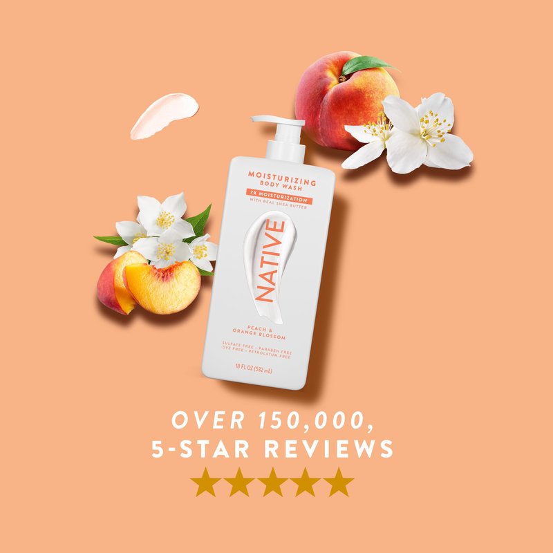 Native Moisturizing Body Wash Contains Naturally Derived Ingredients | For Women & Men, Sulfate, Dye, & Paraben Free Leaving Skin Soft and Hydrated | Peach & Orange Blossom 18 oz
