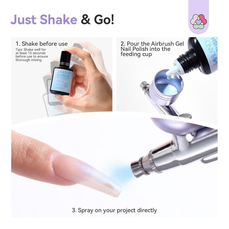 SAVILAND Shimmer Airbrush Gel Nail Polish - Hema & Acetone Free 20ml | Opal Symphony Pastel Collection, 6 Colors for Ombre & French Nail Art