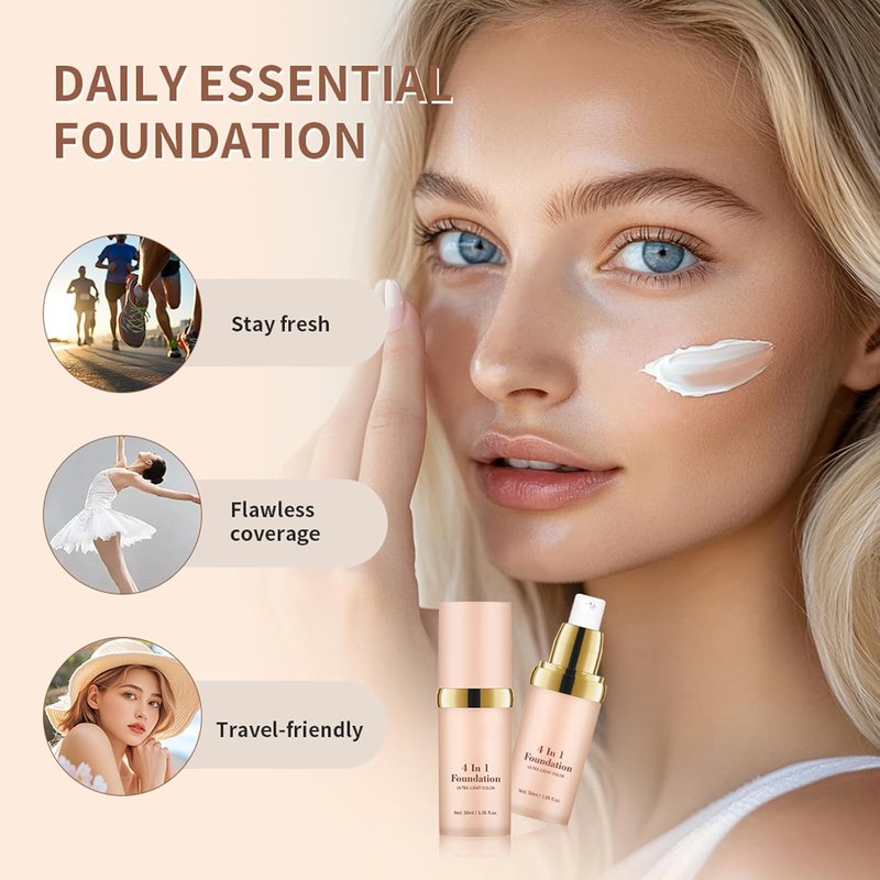 4-in-1 Color Changing Foundation - Auto-Adjusting SPF 30 Liquid Makeup for Medium Coverage | Natural Matte Finish (Light)