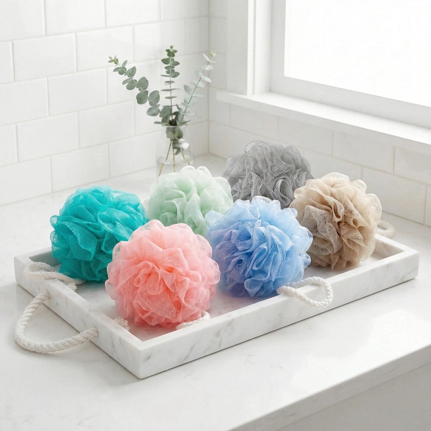Travel Size Loofah with Case - Mini Exfoliating Body Scrubber, Portable Bath Sponge for Shower, Compact Shower Pouf for Women Men, Lightweight Travel Essentials, (C)