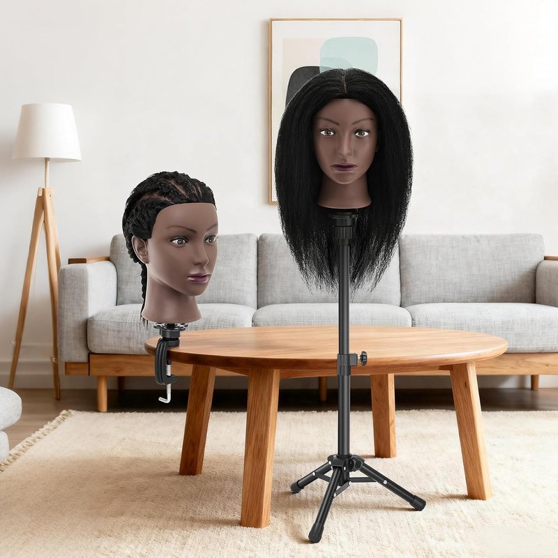 20"- 22" Mannequin Head with 100% Human Hair, Cosmetology Manikin Doll Head Real Human Hair Mannequin Head for Braiding Hairstylists Cosmetology Students Practice Styling with Free Clamp Holder