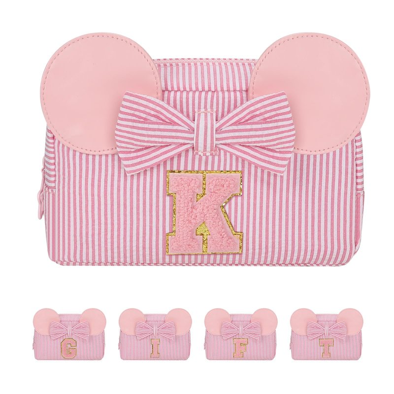 Initial Makeup Bag for Girls, Cute Makeup Bag Small Cosmetic Bag Travel Make Up Organizer Pouch, Birthday Gifts for Girls 4 5 6 7 8 9 10 11 12 13 14 15 Years Old, Teen Girls Gifts Trendy Stuff