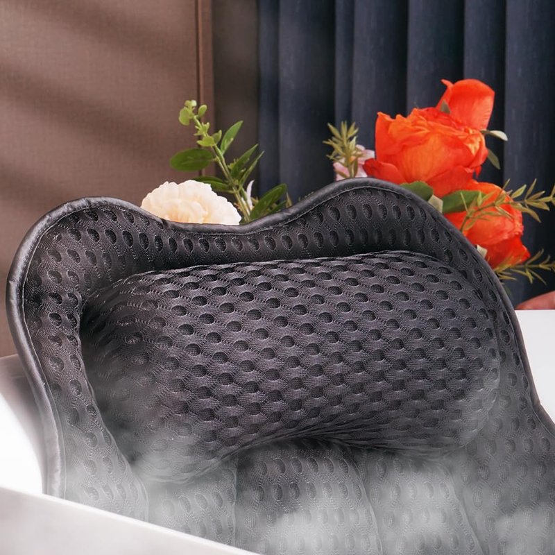 Joeyset Bath Pillow for Tub, 4D Air Mesh Breathable Fabric, Soft Supportive Bathtub Cushion for Head Neck Back, Ergonomic Spa Pillow with Strong Suction Cups, Quick-Drying, Machine Washable (White)