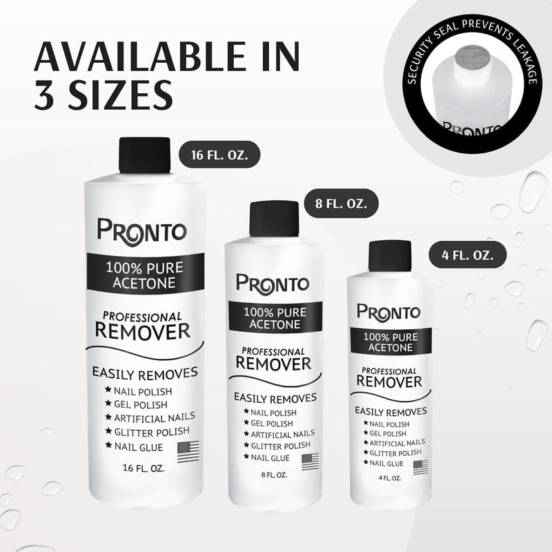100% Acetone Gel Nail Polish Remover - Effective for Glue, Gel, Acrylic & Dip | 8 Fl Oz
