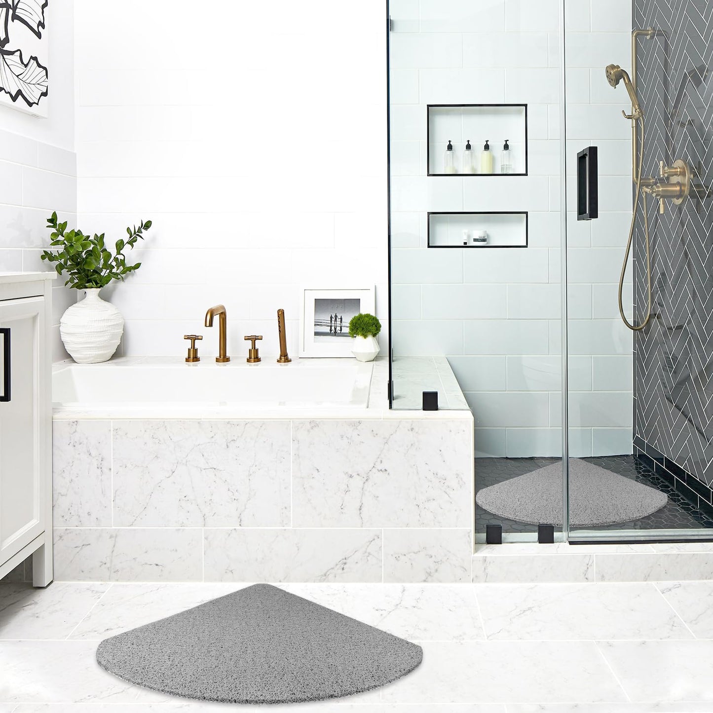 Darhoo Corner Anti Slip Shower Mat, 31.5 x 31.5 Inch Large Non Slip Shower Mats for Inside Shower, Soft Loofah Stand Up Shower Mat for Elderly, Grey